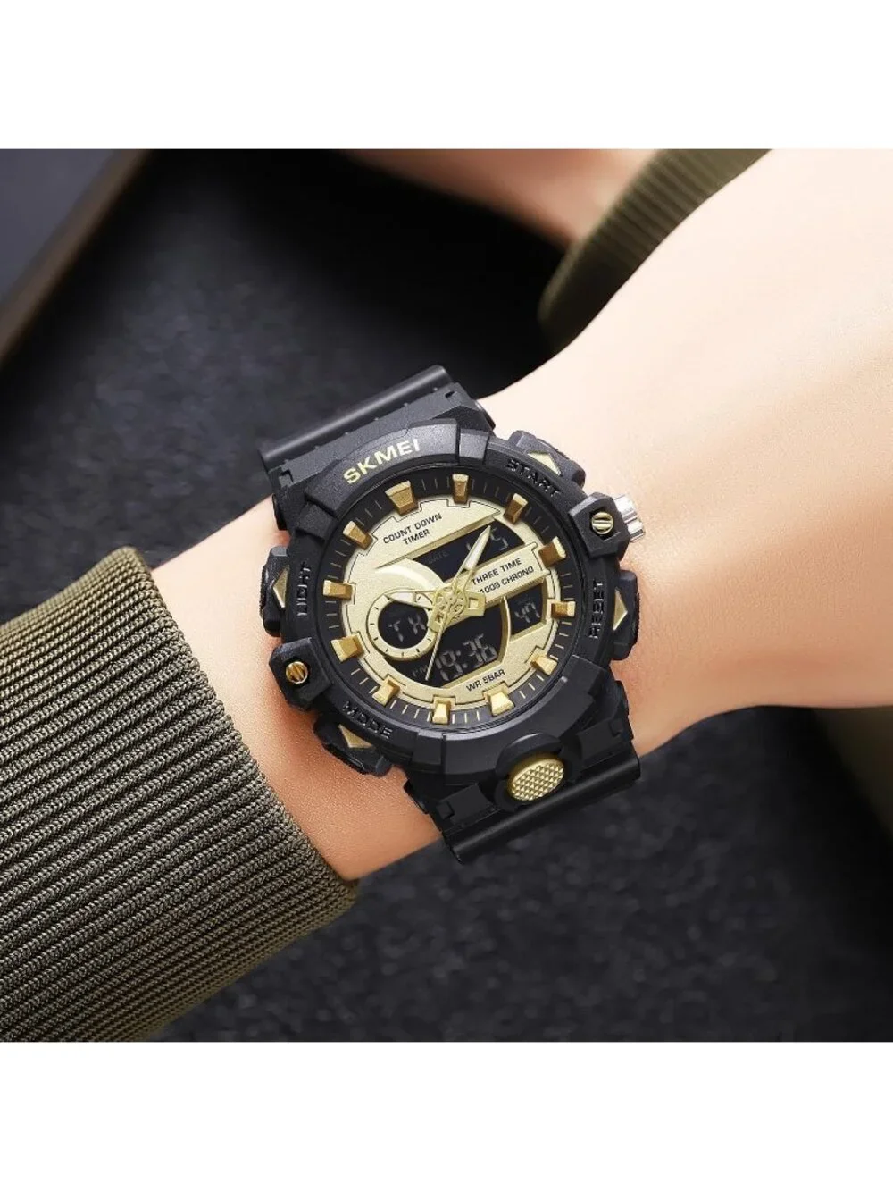 Men's Black Gold Analog Quartz Electronic Military Multifunction Digital Watch